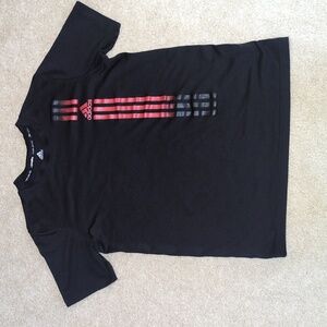 Adidas Kids Black Tee with Red and Gray Stripes